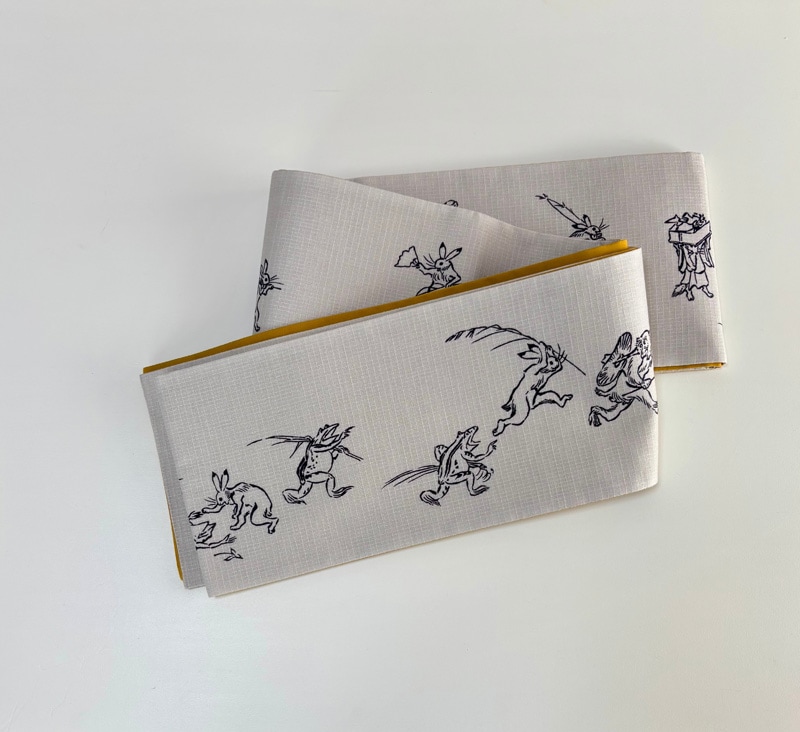 some-pri 綿紅梅半幅帯「鳥獣戯画」ベージュ【受注生産品】 追加画像3
