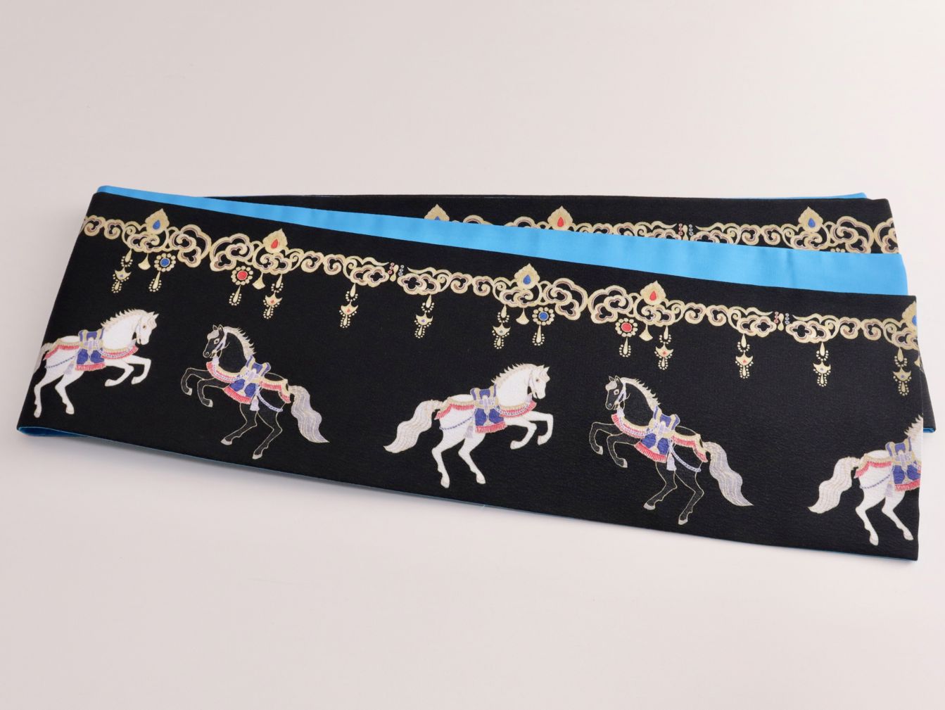 some-pri 半幅帯「白馬と黒馬」ブラック【受注生産品】