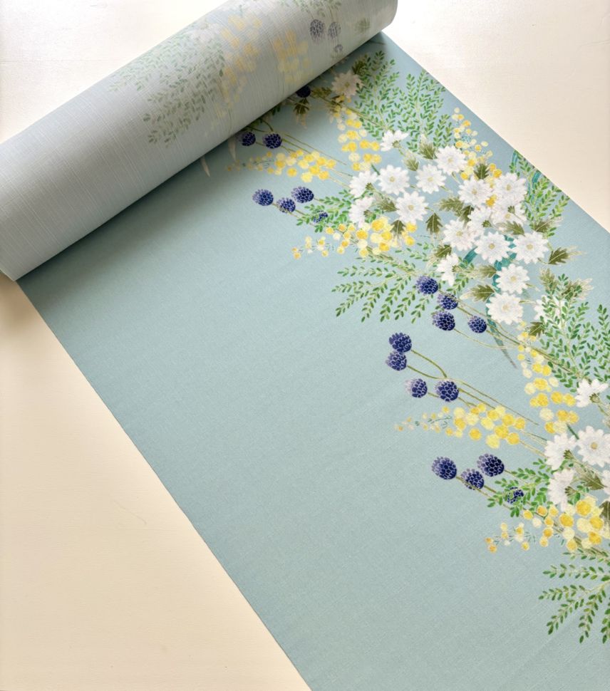 some-pri 「ミモザ花束」水色 小紋【受注生産品】【反物納品可】 追加画像1