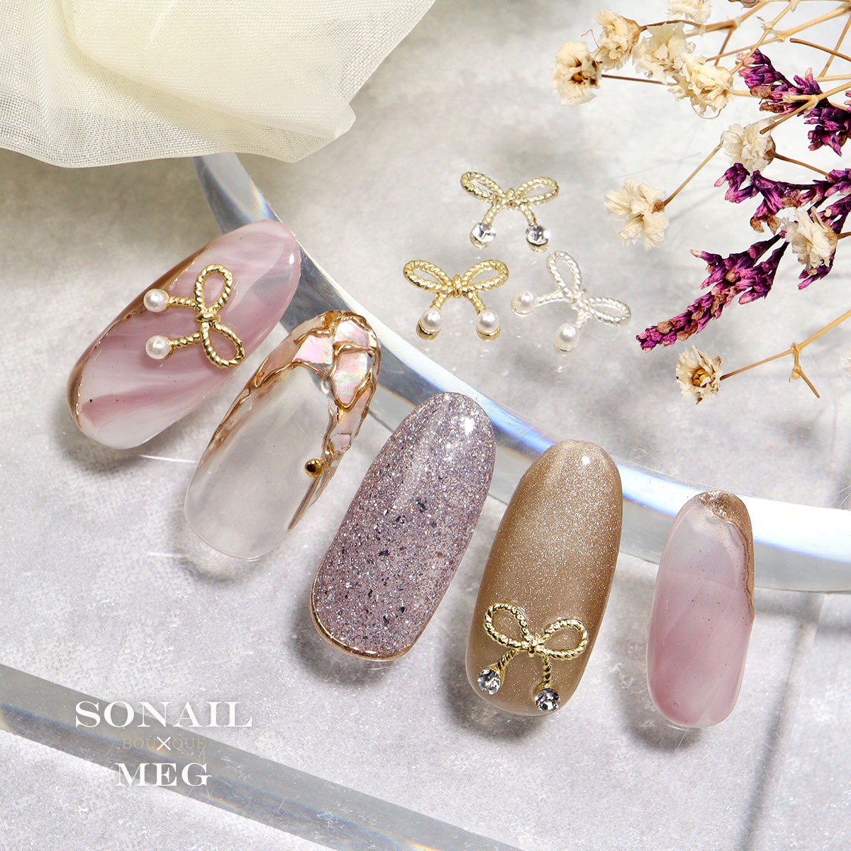 SONAIL*MEG パールボンボン リボン イエローゴールド MEG000362