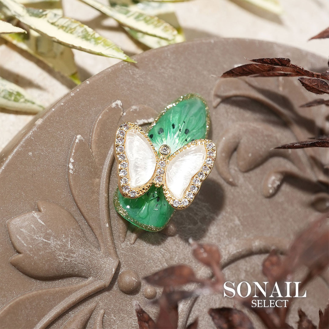 SONAIL ムーンストーン風ぷっくり蝶々 ホワイト×ゴールド FY002085