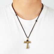 “ T ”タウ“Pax et bonum”平和と善ネックレス【クロスネックレス】オールドゴールド×ブラウン|アクセサリー|メンズ