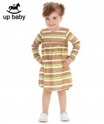 【UP BABY】女の子長袖ナチュラルボーダー柄ワンピース【おしゃれ・お出かけ】ブラウン|女の子|キッズ