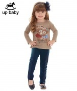 ◆期間限定セール◆【UP BABY】女の子長袖シンプルトップス【ラインストーン・くま】ブラウンベージュ|女の子|キッズ