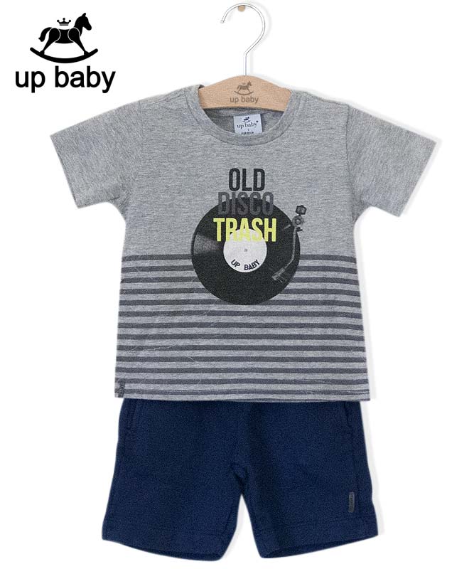Up Baby 男の子tシャツ ショートパンツ ヴィンテージ おしゃれ ディスク ライトグレー ネイビー キッズ 男の子 上下セットのブラジル通販 Sorte