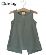 【QUIMBY】女の子タンクトップ【ラインストーン・無地】デザインバックテール｜グレー|女の子|キッズ
