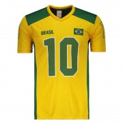 【BRASIL】ブラジルサッカー10番VネックTシャツ国旗付き | イエロー