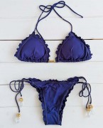 【Morena Rosa】パイナップルチャーム付きフリル三角水着 ネイビー