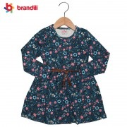 【BRANDILI】女の子服 フリンジベルト付き小花柄長袖ワンピース ネイビー|女の子|キッズ