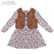 ◆期間限定セール◆【BRANDILI MUNDI】女の子服 スエード調ベスト＆小花柄長袖ワンピースセット オフホワイト|女の子|キッズ