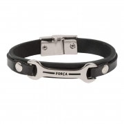 FORCAプレートデザイン ワンタッチ革紐ブレスレット ブラック|アクセサリー|メンズ