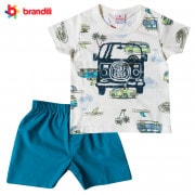 リゾートトリップ柄 Tシャツ＆ハーフパンツセット 男の子【BRANDILI】オフホワイト×ピーコック|ベビー|キッズ