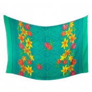 リゾートフラワー柄 トライバル【ブラジルカンガ】大判クロス グリーンマルチ パレオ|ブラジルカンガ（パレオ）