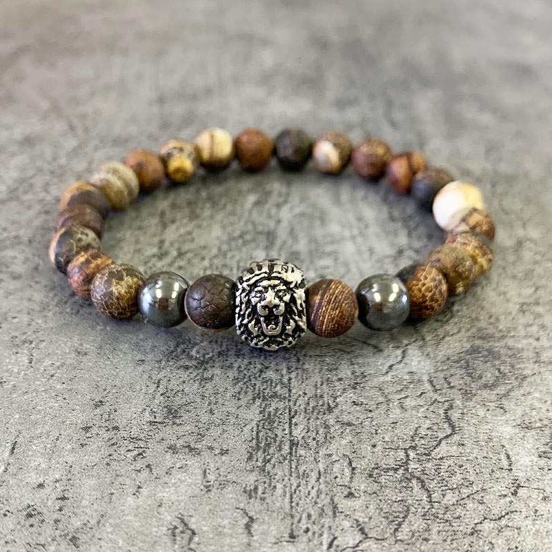 ラドンビーズプレスレット　メンズ メンズストーンビーズブレスレット ライオン｜メンズ,アクセサリー
