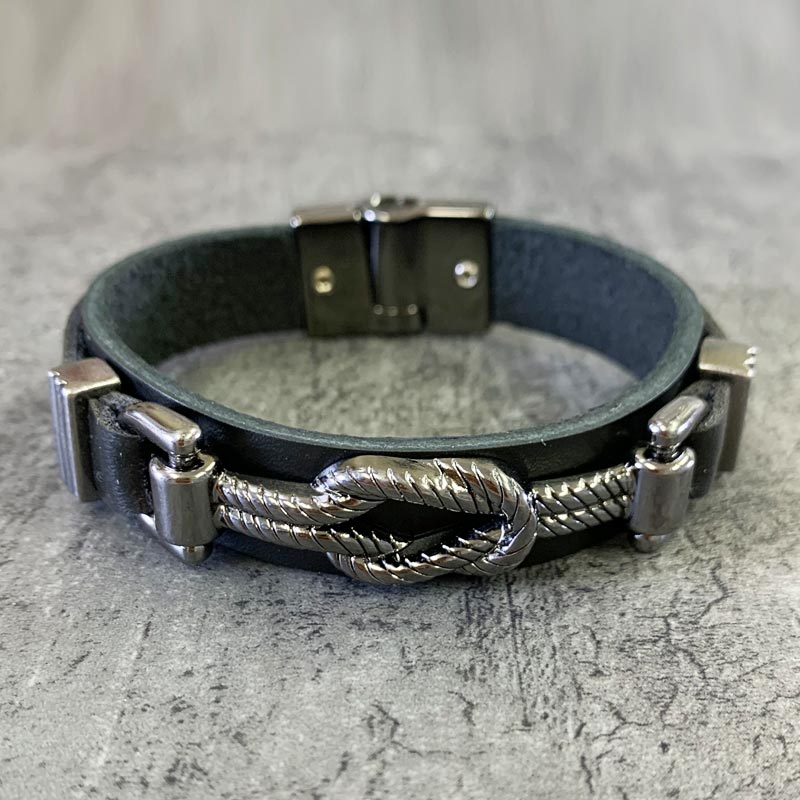 2BUTY メタルブレスレット ブラック レッド メタルコードデザイン革紐ブレスレット｜メンズ,アクセサリー