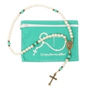 専用ケース付きパールビーズロザリオ ターコイズブルー|ブラジルお守り