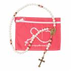 専用ケース付きパールビーズロザリオ ピンク|ブラジルお守り