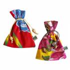 【ブラジル布CHITA】花柄シータのミニ巾着2個セット ブラジル国旗付き|インテリア雑貨