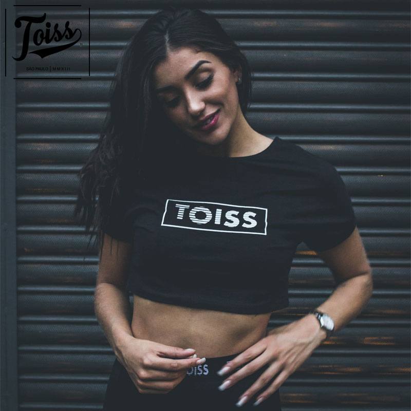 TOISSレディース】BOXボーダーロゴクロップドTシャツ ブラック