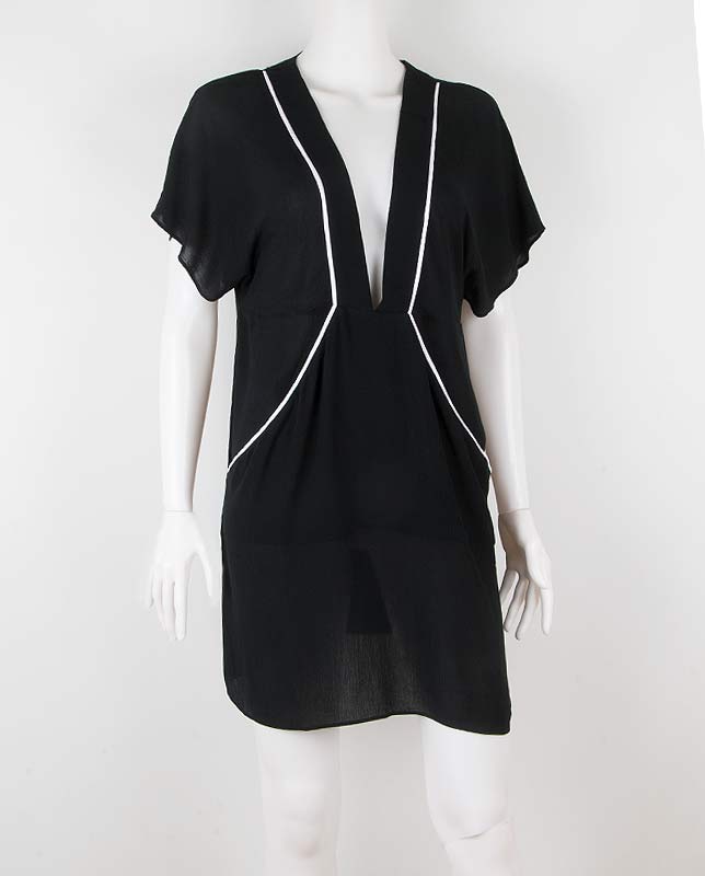 【Morena Rosa】V開き チュニックドレス ライン入りブラック Morena Rosa】V開き チュニックドレス ライン入りブラック