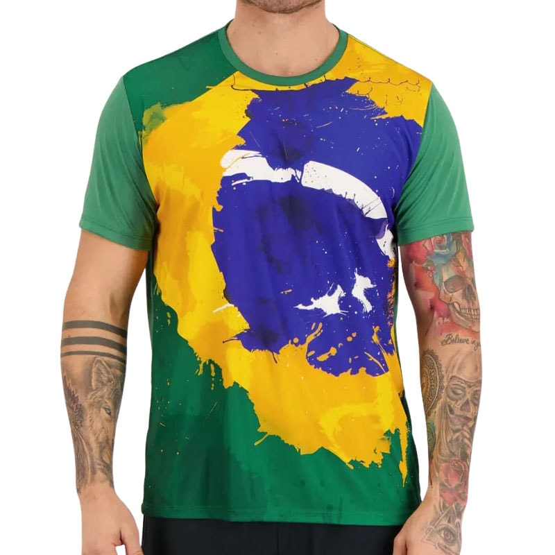 BRASIL】アートタッチブラジル国旗デザインTシャツ | グリーン｜メンズ