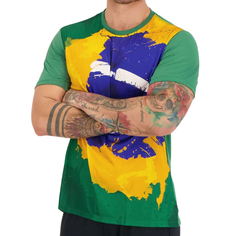 BRASIL】アートタッチブラジル国旗デザインTシャツ | グリーン｜メンズ