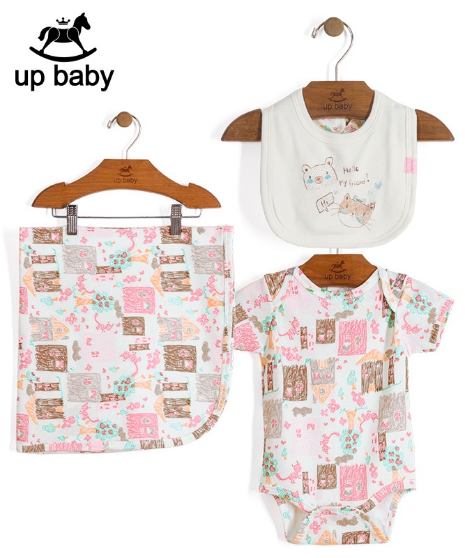 Up Baby 女の子ベビーギフト3点セット ベビー服 出産祝い ギフトにぴったり お絵かきプリント キッズ ベビー 女の子ベビーのブラジル通販 Sorte