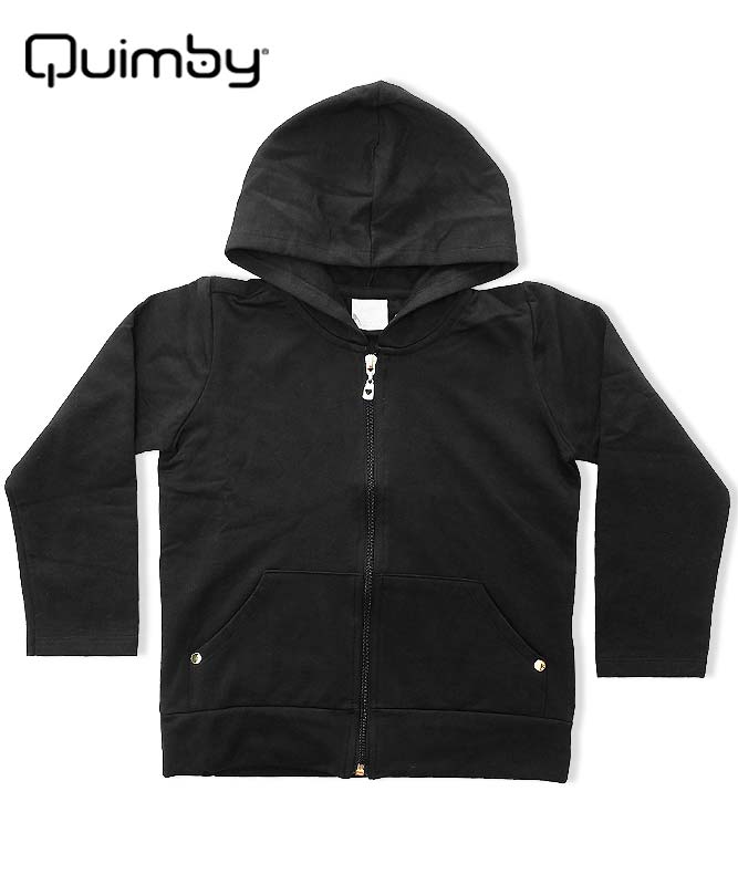 Quimby 女の子フード付きパーカー デイリー シンプル ブラック キッズ 女の子 トップスのブラジル通販 Sorte