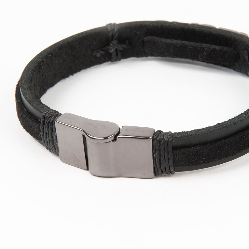 【新品】ブラックワンピース×ハット×ブレスレット FORCAプレートデザイン ワンタッチ革紐ブレスレット ブラック｜メンズ