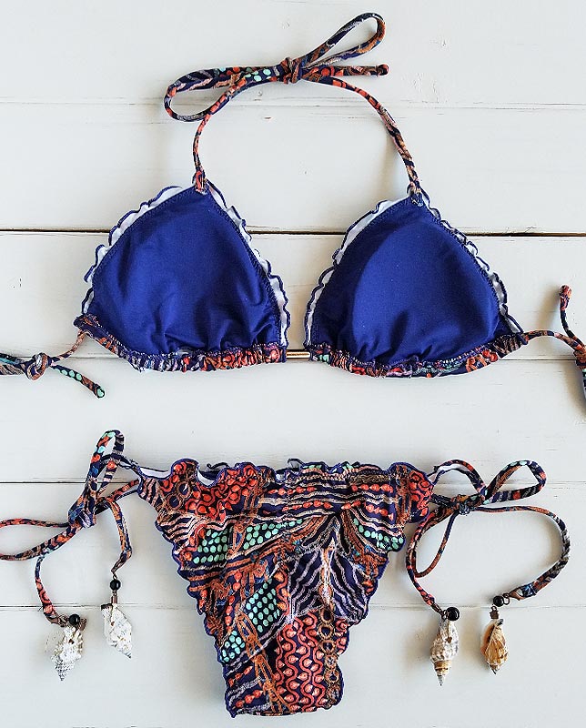 【ブラジリアンビキニ】Morena Rosaシェル付きエスニック柄フリル三角水着 Morena Rosa】シェル付きエスニック柄フリル三角水着｜すべての