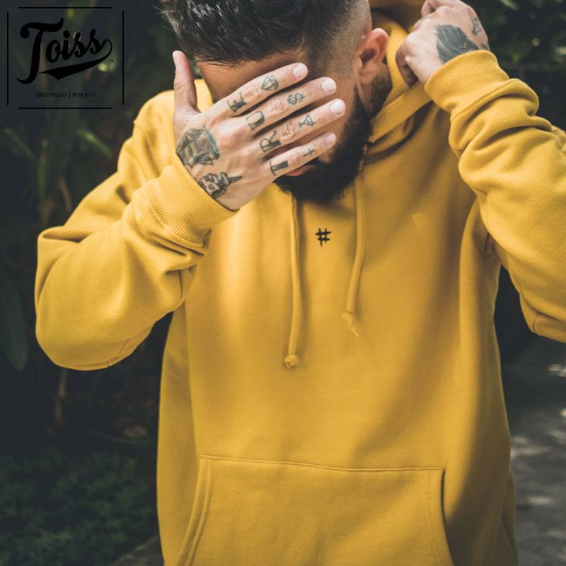 TOISS】#デザイン フード付きプルオーバー指穴パーカー マスタード