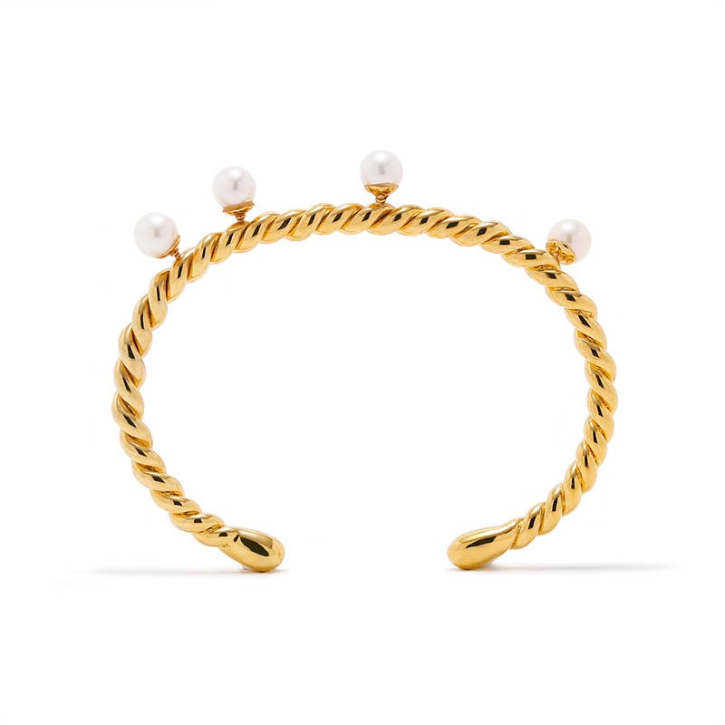 Twist Bangle - Gold Plated w/Pearl（ツイストバングル - ゴールドコーティング w/パール）【納期 1ヶ月半】　SYMPATHY OF SOUL Style（シンパシーオブソウルスタイル)