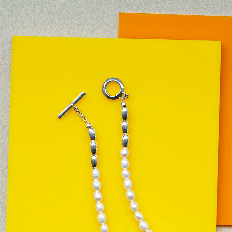 Rice Pearl T-Bar Necklace（ライスパールTバーネックレス）【納期 1ヶ月半】　SYMPATHY OF SOUL Style（シンパシーオブソウルスタイル)