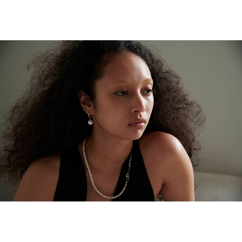 Pearl Beads T-Bar Necklace - Silver（パールビーズTバーネックレス - シルバー）【納期 1ヶ月】　SYMPATHY OF SOUL Style（シンパシーオブソウルスタイル)