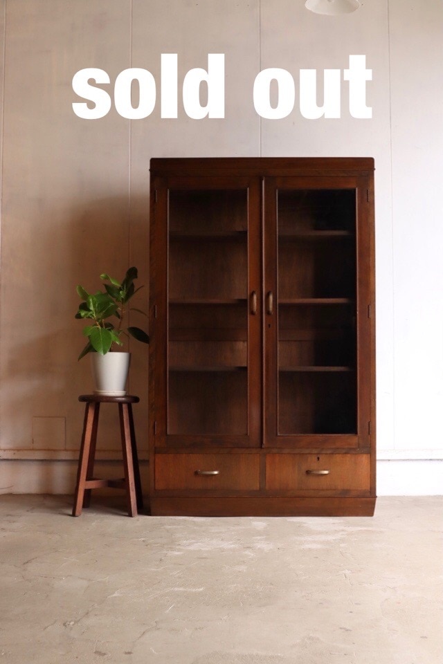 ガラス棚　食器棚　収納棚　木製棚　店舗什器　古道具　古家具　ビンテージ　レトロ 8963e161d625809b47db03b49571fd