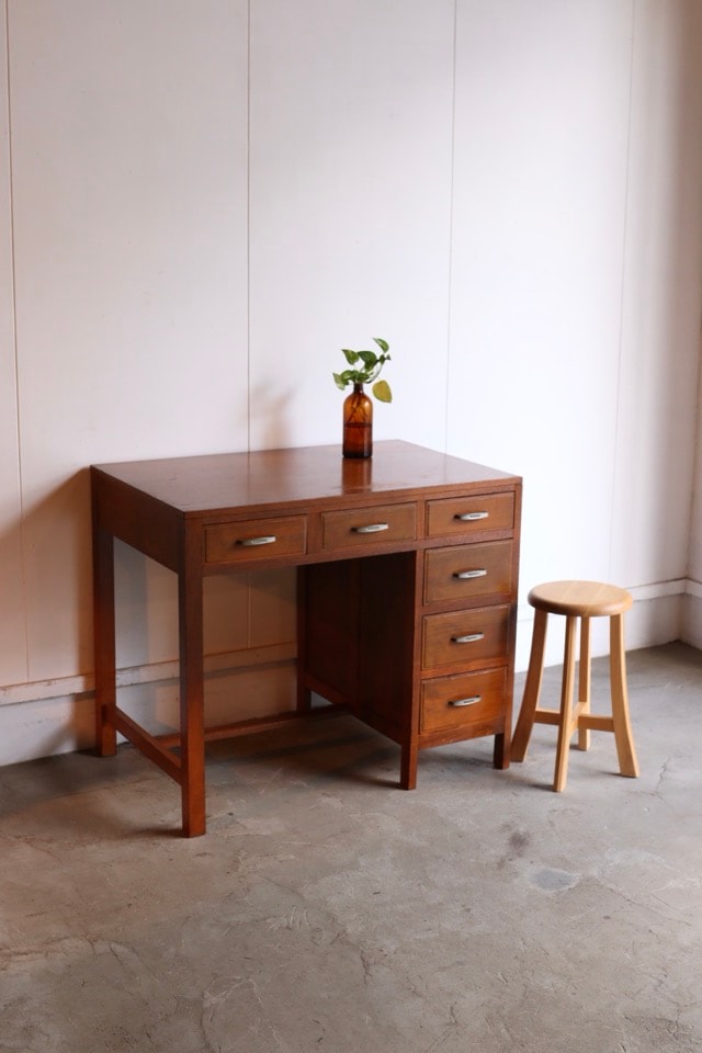 ケヤキ 片袖机 古道具 古家具 片袖机／デスク アンティーク 古家具