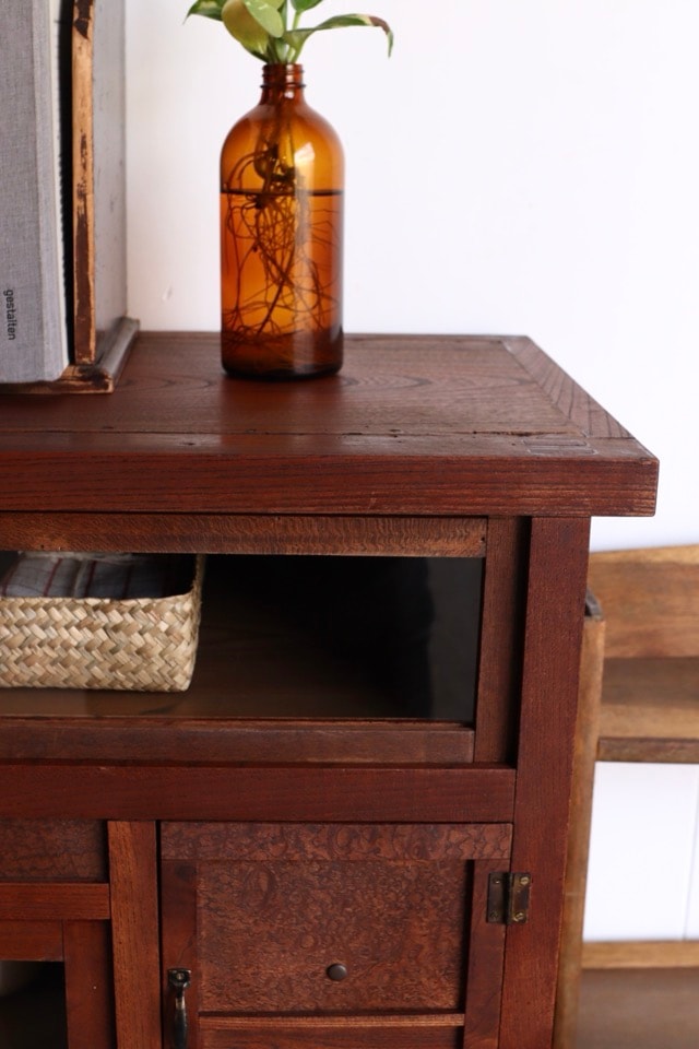 古家具 古道具 引き出し 前面ガラス 収納家具 ヴィンテージ家具 古家具風デザインガラスのキャビネット（キャビネット/リビングボード