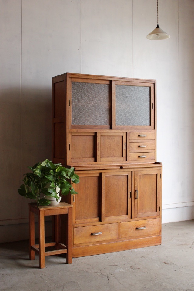 古家具 ヴィンテージ　ダイヤガラス　引戸棚　ミニキャビネット　無垢材　杉無垢 ジャパンヴィンテージ ダイヤガラス キャビネット 戸棚 収納