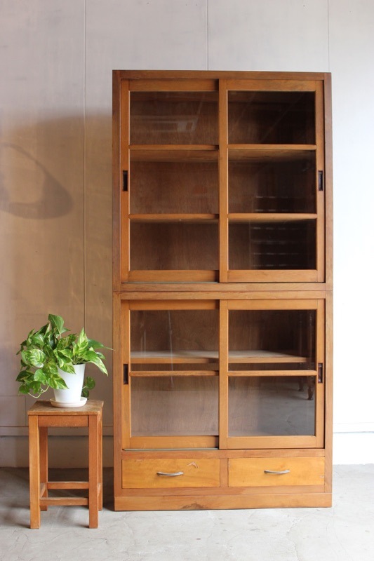 棚　古家具 チーク無垢材 ヴィンテージキャビネットZX 食器棚 ショーケース 陳列棚