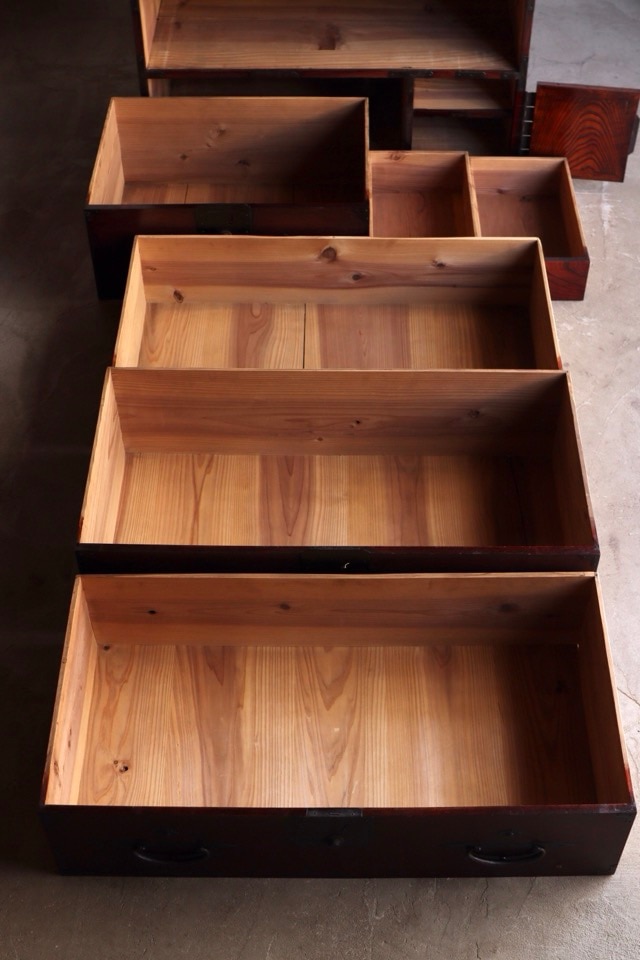 丸金具 時代庄内箪笥3段 タンス 収納 古家具 古民家 時代家具 丸