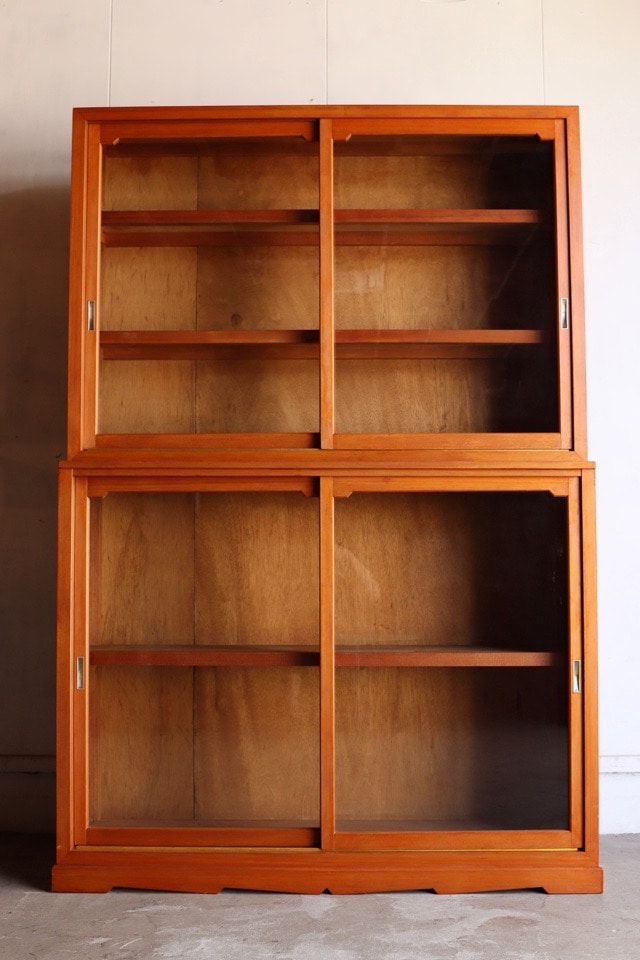 ガラス戸棚　木製　引き戸　磨りガラス　古家具　古道具　アンティーク　昭和レトロ ガラス戸棚 木製 引き戸 磨りガラス 古家具 古道具 アンティーク