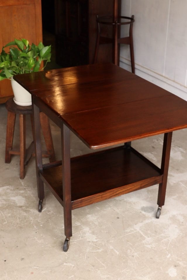 昭和レトロ　飛騨産業　 無垢材　バタフライキッチンワゴン 　古家具　当時物 オーク バタフライキッチンワゴン｜アンティーク家具・照明の