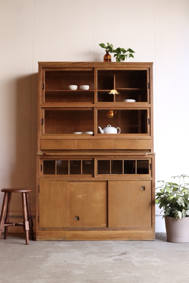 古道具　寄木の食器棚 古道具 寄木の食器棚