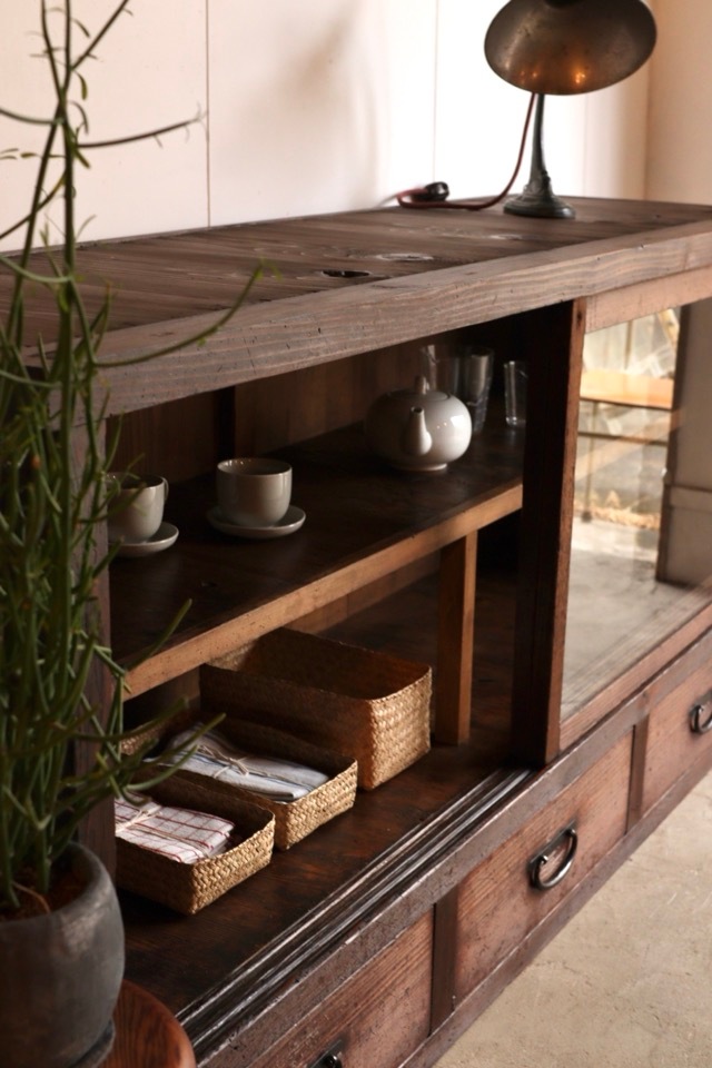 古家具 古道具 引き出し 前面ガラス 収納家具 ヴィンテージ家具 ガラス