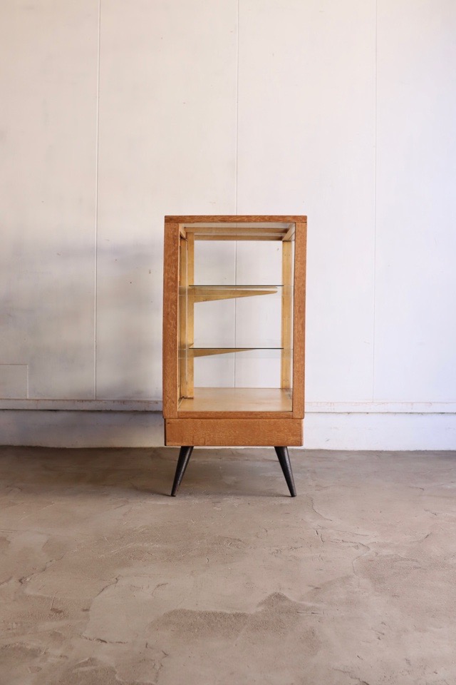 古道具 古家具 木製ガラスケース 2段 ガラス棚 昭和レトロ 古道具 古