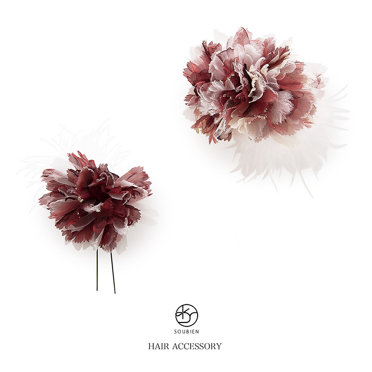 髪飾り　お花　ファー　ボルドー　アイボリー　着物　浴衣　ゆかた　成人式　振袖　卒業式　袴　結婚式　ドレス　和服　和装　髪留め