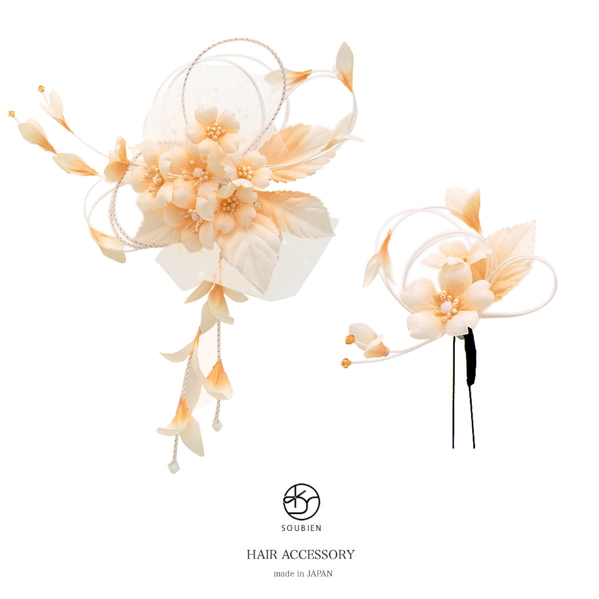 髪飾り 2点セット 桜 オレンジ アイボリー レース 日本製 花 フラワー ヘアアクセ 髪留め