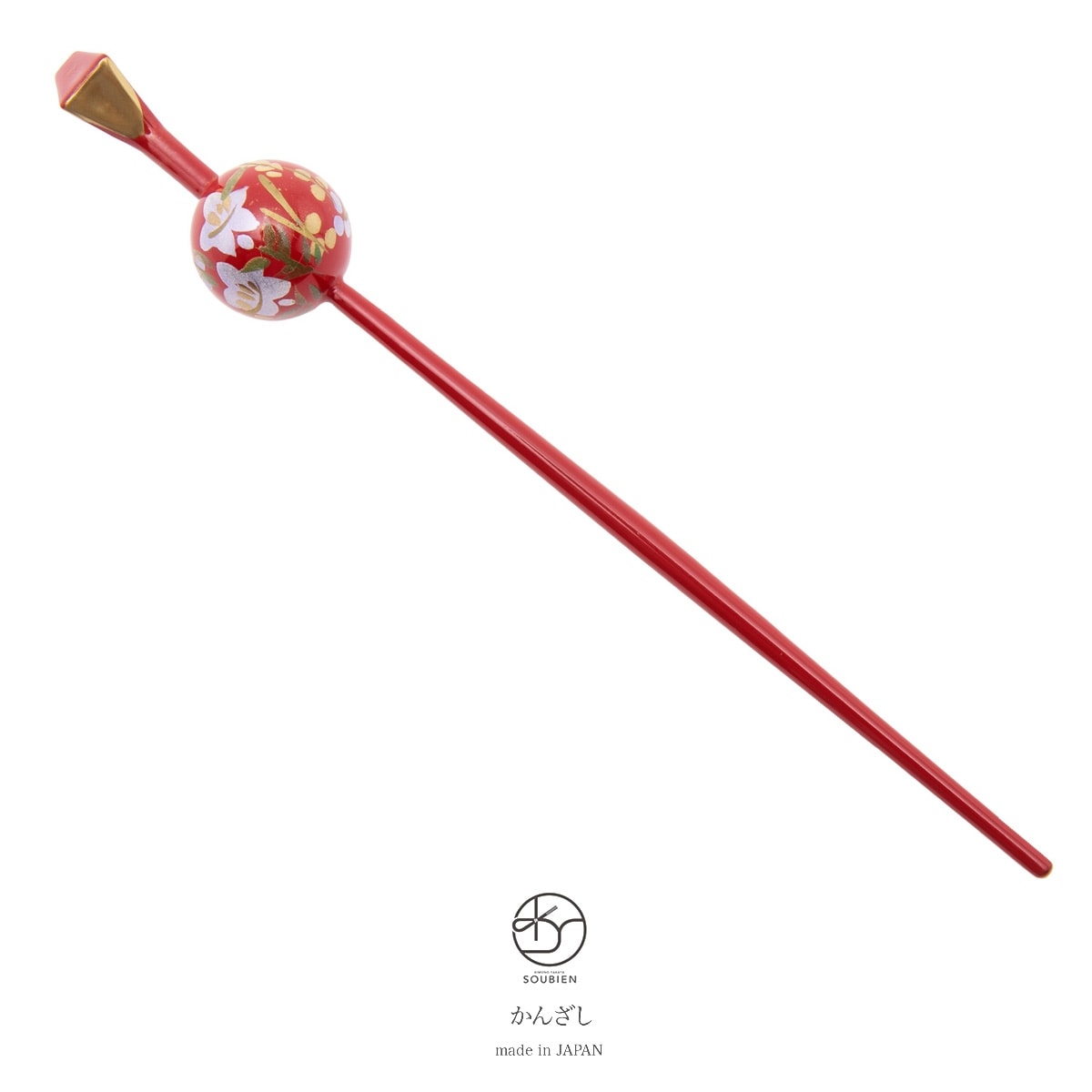 玉簪　振袖用　訪問着用　小紋用　浴衣用　赤　桔梗　手描き　ラメ　髪飾り　着物