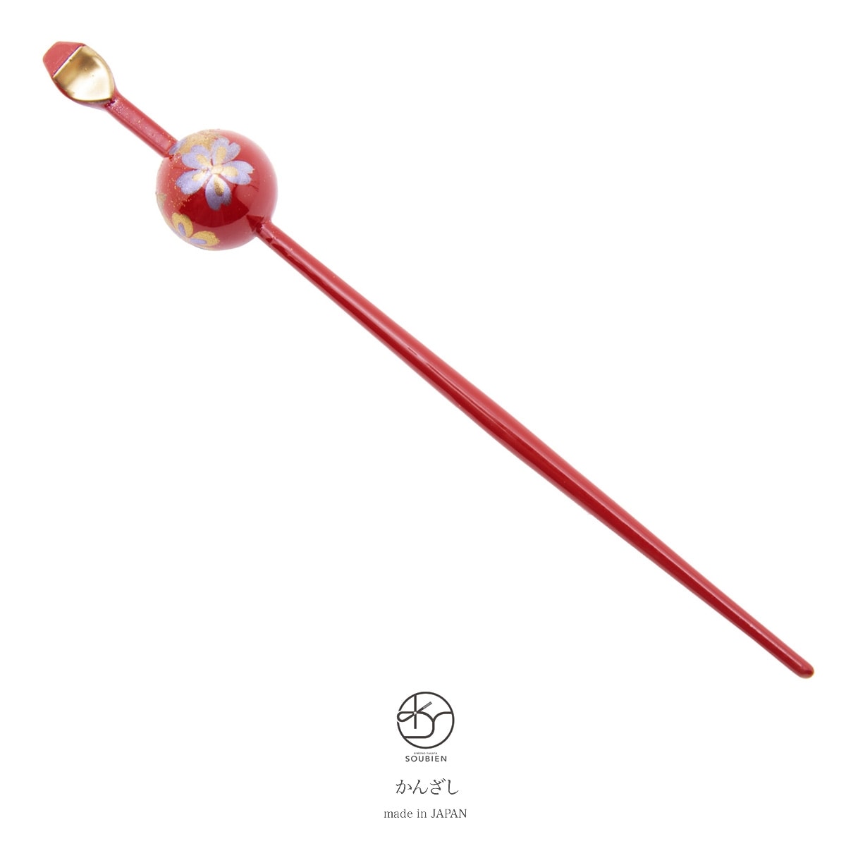 玉簪　かんざし　振袖向け　訪問着　小紋　浴衣向け　赤桜　手描き　ラメ　髪飾り　ヘアアクセサリー