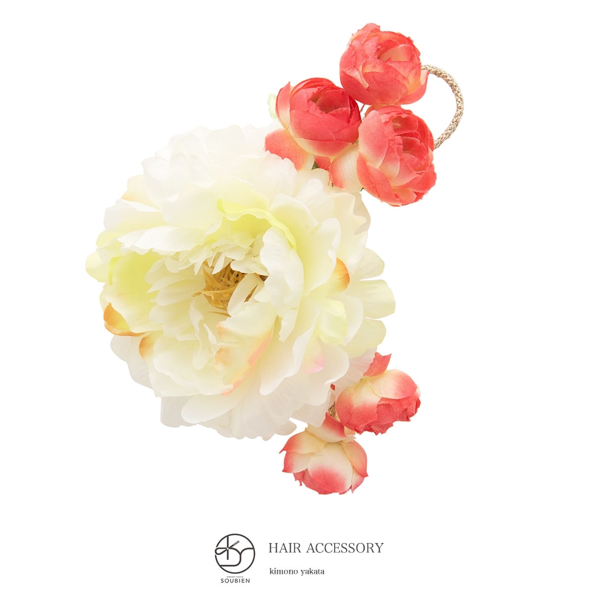 髪飾り　成人式　振袖向け　卒業式　袴　アイボリー　赤　バラ　ブラ